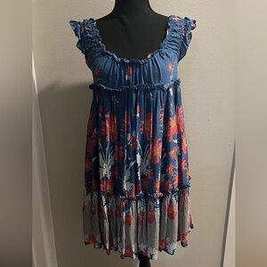 Free People Intimately floral and stripe summer flounce dress .